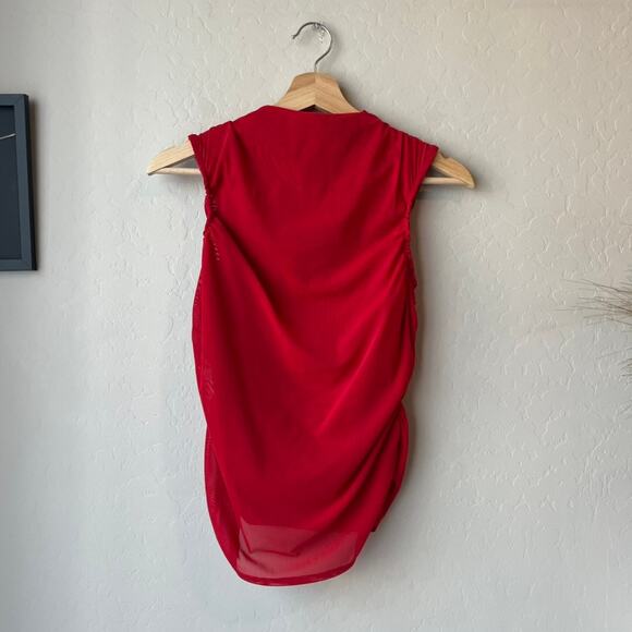 Miaou Solid Red Cam Draped Ruched High Neck Sleeveless Blouse Size Medium - Picture 2 of 8